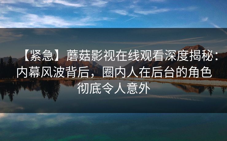 【紧急】蘑菇影视在线观看深度揭秘：内幕风波背后，圈内人在后台的角色彻底令人意外