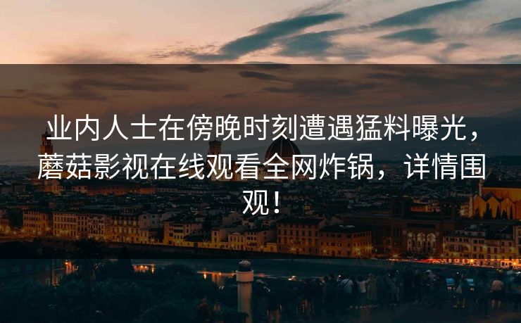 业内人士在傍晚时刻遭遇猛料曝光,蘑菇影视在线观看全网炸锅,详情围观!