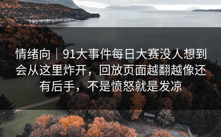 情绪向｜91大事件每日大赛没人想到会从这里炸开，回放页面越翻越像还有后手，不是愤怒就是发凉